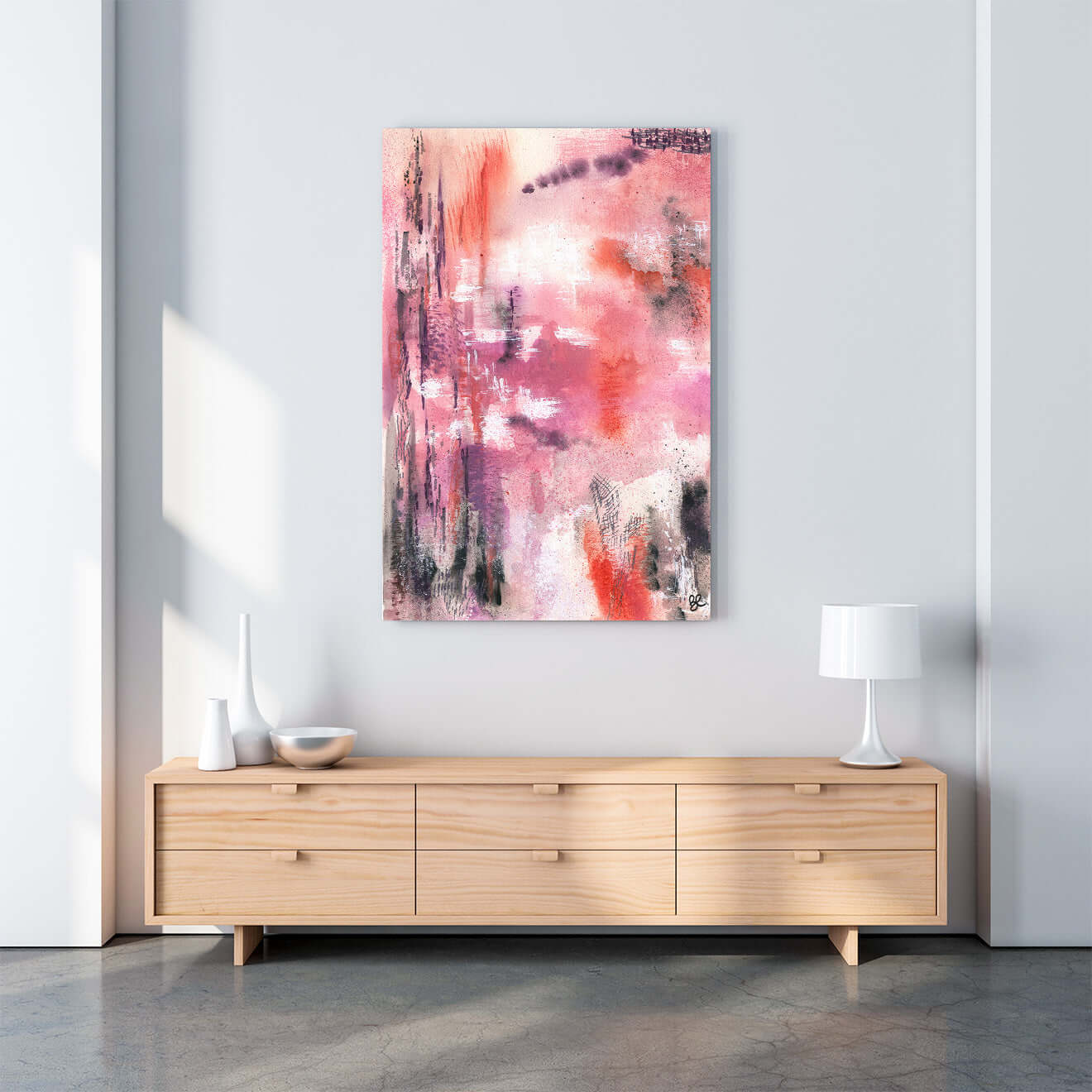 Watercolour metal print displayed in a beautiful home