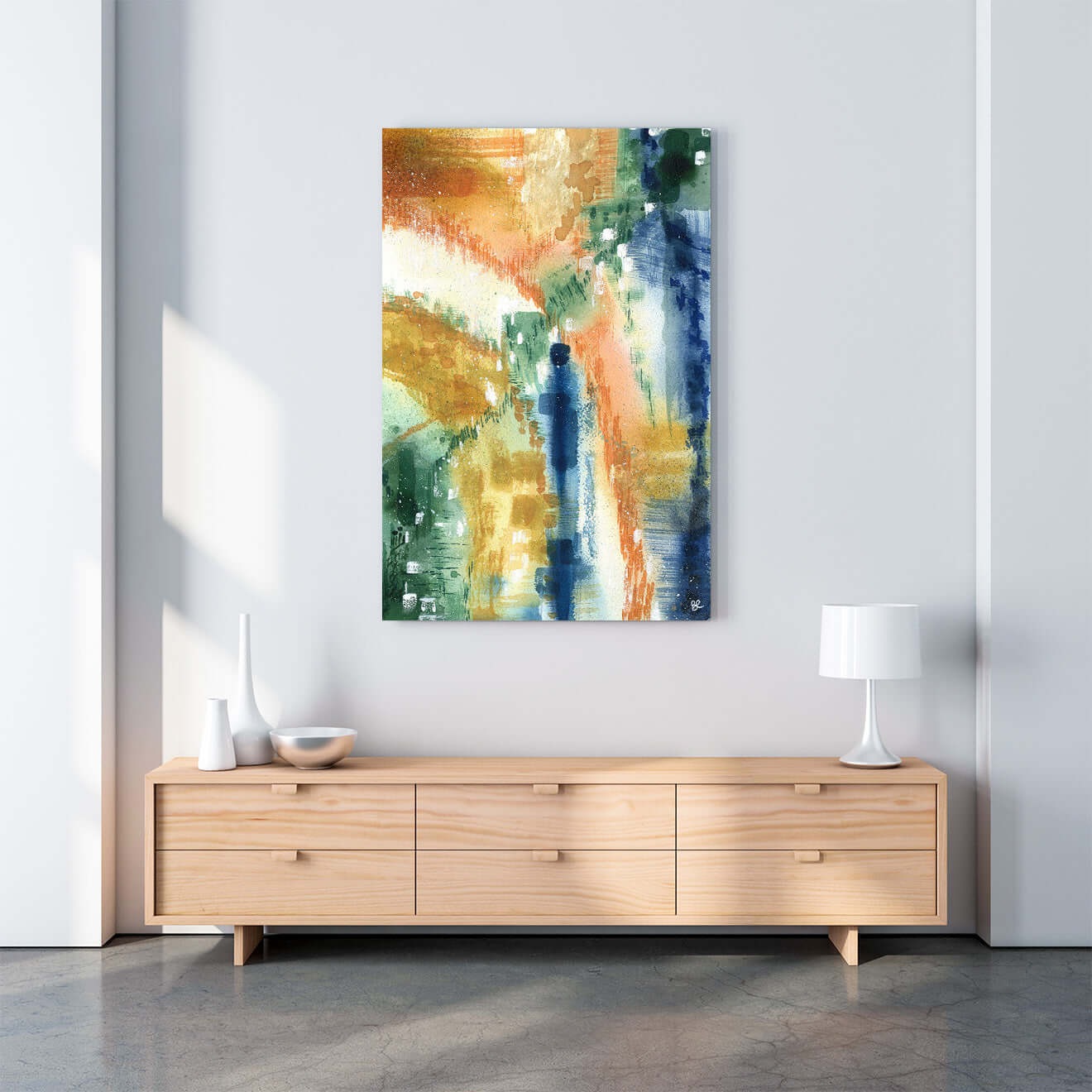 Watercolour metal print displayed in a beautiful home