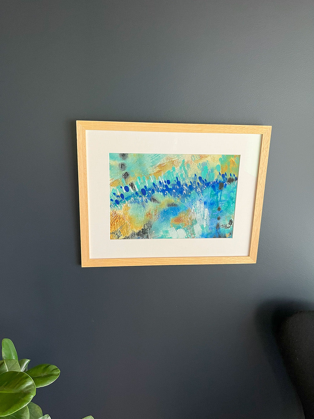  Framed Watercolour Abstract called Symbiosis on a dark blue home